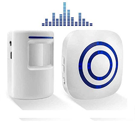 BeiLan Kit elettronico per campanello senza fili con 1 ricevitore plug-in e 1 rilevatore di movimento PIR Sensore 3 livelli di volume e 38 allarme suoneria visitatore Inteligent Ringtones
