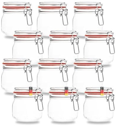 Flaschenbauer- 12 Drahtbügelgläser 634ml verwendbar als Einmachglas und Fermentierglas, zu Aufbewahrung, Gläser zum Befüllen, leere Gläser mit Drahtbügel - made in Germany