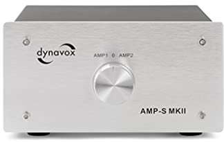 Dynavox AMP-S MKII, conmutador de amplificadores y Altavoces, Carcasa de Metal, para amplificadores estéreo y Surround, conexión Mediante Conectores Tipo Banana o Terminal de sujeción, Color Plateado