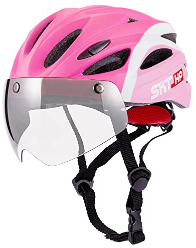 SKT HP Toddler Bike Helmet, Adjustable Helmet for Kids and Youth with Detachable Magnetic Goggles, Bicycle Cycling Skate Scooter Skateboard Helmet for Girls and Boys Pink