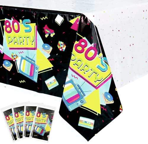 Lilwemen 4 Stück 80er-Jahre-Kunststoff-Tischdecken, Party-Dekorationen, 80er-Themen-Party-Tischdecke, Zurück in die 80er-Jahre-Tischdecke für 80er-Jahre-Rückfall-Geburtstagsfeier