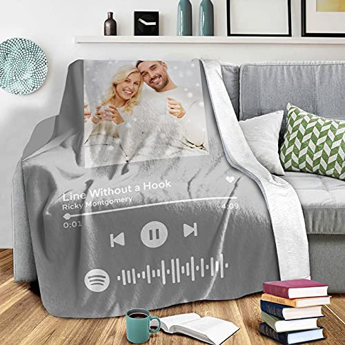 Personalisierte Fotodecke mit Spotify Code Musik Bedrucken Weich aus Fleece Dick Warm Flauschig Kuscheldecke für Wohn Bild Selbst Gestalten Geschenk für Baby Mutter Vater Hund Geburtstag Weihnachten