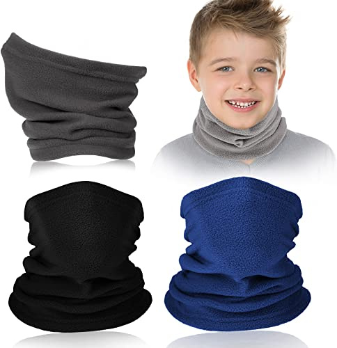 JenPen 4 Pieces Kids Winter Neck Warmer Gaiter Fleece Ski Neck Gaiter Cover Windproof Face Scarfs for Boys Girls Cold Weather(Black, Dark Grey, Light Grey, Blue)