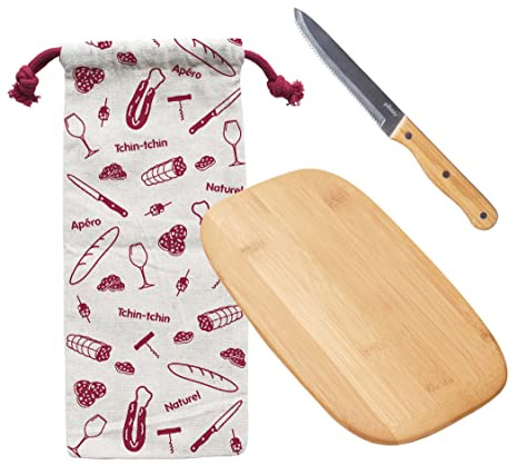 Set apéro (planche à découper, couteau à saucisson, sac à saucisson) | Lot de 3, Indispensables pour un Apéritif Réussi, Matériaux Responsables