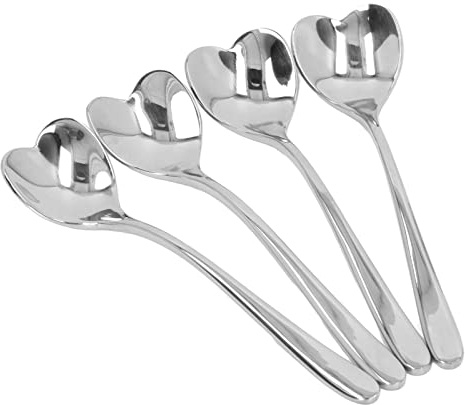 4 Pcs Coffee Stirring Spoons, Stainless Steel Dessert Spoons Heart Shaped Small Spoons for Latte Sundae Ice Cream Lovely Table Teaspoons