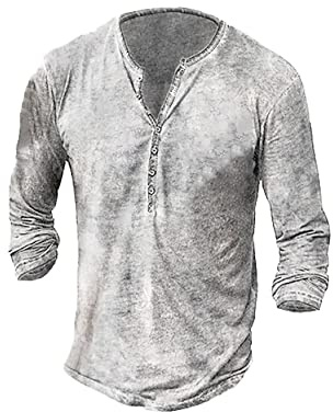 Beotyshow Camisa de manga larga para hombre Henley Shirt de estilo vintage casual, ligera, de algodón, de ajuste delgado, T-shirt, Blanco, S