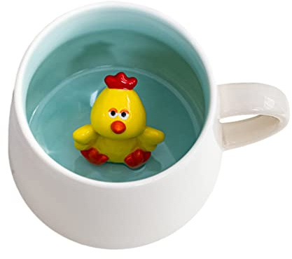 Biigming Tasse mit Huhn 3d Tier Tasse 12oz Kaffeetasse Handgemachte Figur Milch Teetasse Lustige Geschenke für frauen Freunde Kinder Mädchen Frau Geburtstagsgeschenk (Huhn)