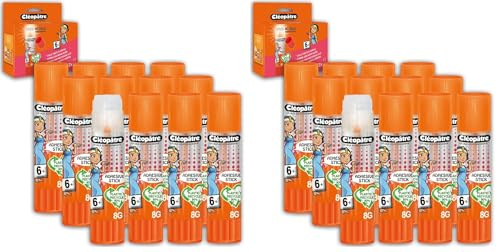 CLEOPATRE Boîte de 12 bâtons de colle TRANSPARENTE Adhésive plastique recyclé en format 8 gr (Lot de 2)