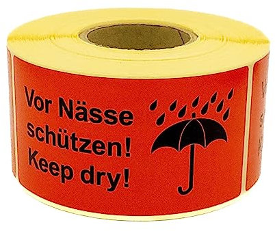 MD Labels Warnetiketten auf rolle 100x50mm 500 Stück Vor Nässe schützen-keep dry -Versandaufkleber - Versandhinweis Haftetiketten
