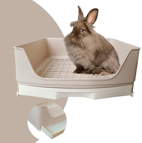 Kaninchen Toilette - Käfigtoilette - Nagertoilette mit Schublade & Bodenrost - 40 cm - beige