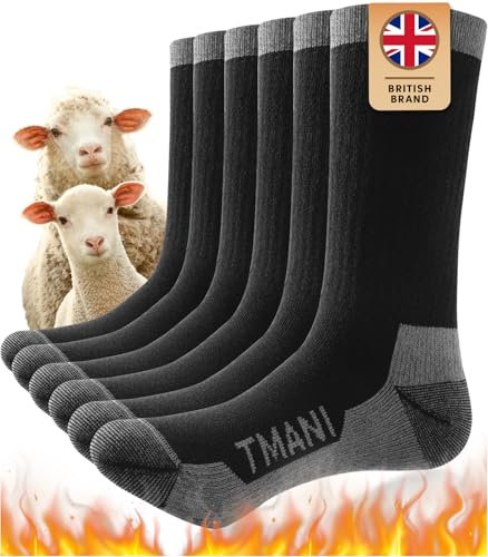 TMANI Thermal Socks Merino Wool Winter Warm Outdoor Hiking Socks for Men Women, Sports Socks Breathable Comfort for Work Walking Running