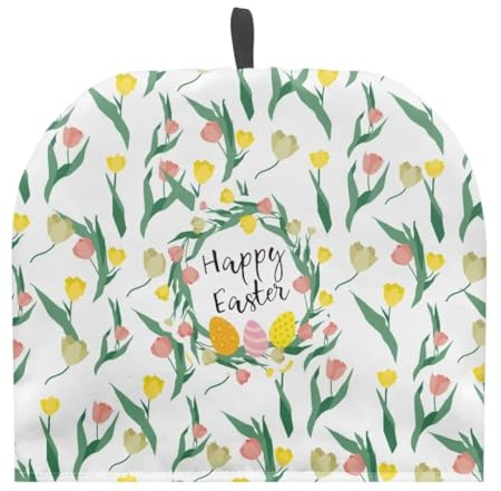 Jeiento Large Tea Cozy for Teapot Decorative Cover Happy Easter Tulips Tea Pot Cozy Easter Egg Thick Tea Kettle Cover,Easter Home Decorations