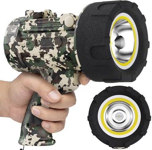 BUYSIGHT Rechargeable Spotlight Flashligh, 1000000 Lumen Hand held Spotlight Waterproof Flashlight Hunting floodlight with red Lens(Camouflage Green-COB)