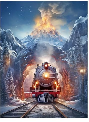 SHEGZHUC 40x50cm Diamond Painting Zug Diamond Painting Berge Landschaft Vulkan Diamond Painting Landschaft Groß Schnee Diamant Malerei Kunst Stickerei Kreuzstich Bilder Geschenk Wanddekoration