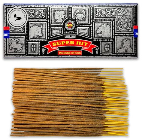Bastoncini di incenso Satya Super Hit - 1 confezione da 100 g (80-90 bastoncini) - Aromaterapia - Meditazione - Yoga - Packaging EcoFriendly