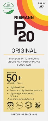 P20 | Original Spray SPF 50+ | 10 Stunden Schutz und hohe Wasserbeständigkeit bietet | Leichtes, transparentes Spray, das einfach aufzutragen ist, schnell trocknet und schweißbeständig ist | 175 ml