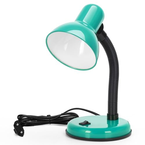 Aigostar Schreibtischlampe Retro E27, Metall Desk Lamp mit Stecker, ohne Glühbirne, Kabel 1,5 m, Flexibel und Verstellbar, Türkis