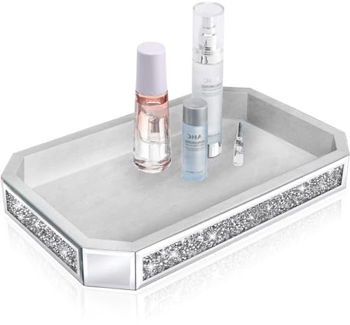 Wocred Spiegel-Parfümtablett für Kommode, Schlafzimmer, zerkleinerte Diamant-Badezimmerbox, Schminktisch, dekoratives Serviertablett für Couchtisch-Dekoration (38,1 x 25,4 x 5,1 cm)