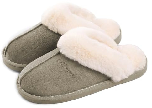 Womens Slipper Tofflor damer vinter varma Memory Foam Fluffiga Slip-on House Mocka Päls Fodrad/Anti-Skid Sula, hemmatofflor Inomhus Och Utomhus,Mossgrön 36.5/38 EU