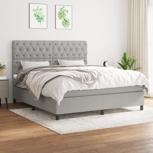 Willood Boxspringbett mit Matratze Hellgrau 160x200 cm Stoff Knopfheftung Design Hohes Kopfteil