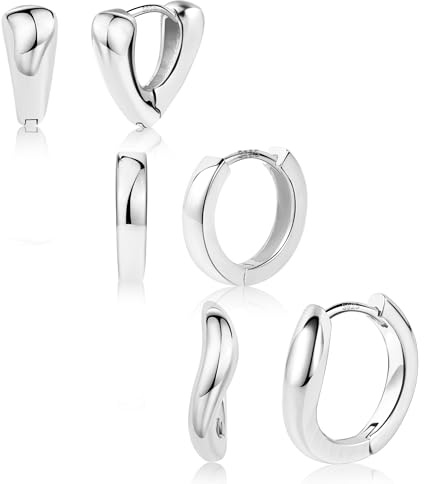 Gold/Silber 925 Creolen Ohrringe Set Damen Dicke Herz Gewelltes Creolen | ALEXCRAFT Gold/Silber 925 Creolen Ohrringe Set Damen Kleine Dicke Herz Gewelltes Huggie Creolen Ohrring Set Hypoallergen