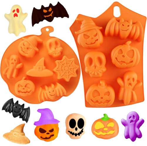 HONGECB Halloween Kürbis Silikon Backform, Halloween Kürbis Silikon Backformen, Backform, Skull Ghost Mould, Biscuit Mould(Pack 2)