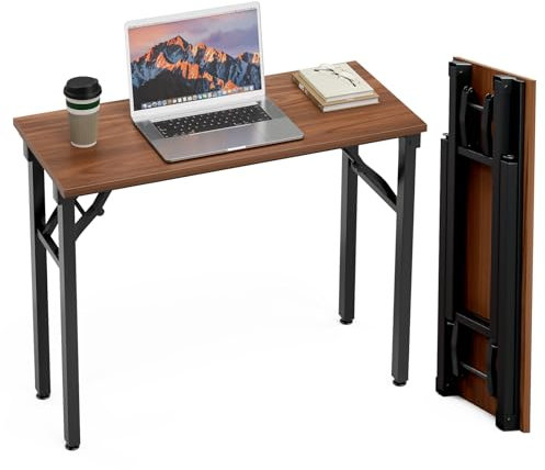 TEMI Small Computer Desk Folding Table - 35.8 Foldable Office Desk, No Assembly, Perfect for Small Spaces in Bedroom, Dorm, or Apartment, Portable Mini Desk or Study Table with Compact Design, Walnut