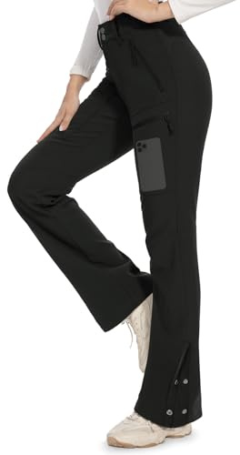 Moosehill Women's-Snow-Ski-Pants-Fleece-Lined-Waterproof-Thermal Insulated Warm for Snowboard Winter Hiking(Black, 10, 31)