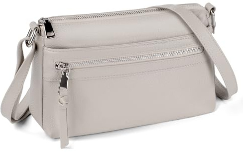 befen äkta läder handväska damer medelstor, crossbody bag damer läder axelväska damer läder, modern liten väska damer med RFID-blockerare kortslitsar, beige grå