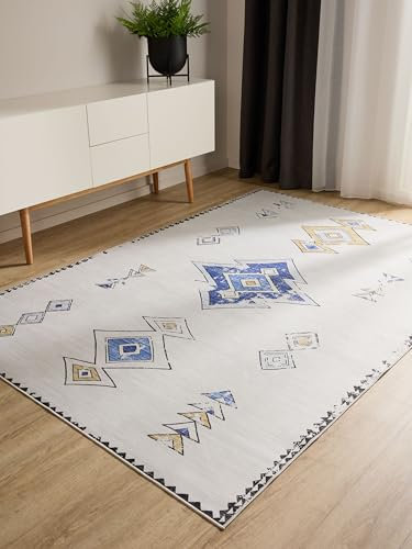 benuta Basic Waschbarer Teppich George - Beige/Multicolor 120x170 cm - Kunstfaser - Rechteckig & im Style: Kelim, Ethno-Style, Shabby Chic - Pflegeleicht für Wohnzimmer Schlafzimmer