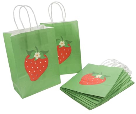NUOBESTY 12 Stück Erdbeer Papiertüten Mit Henkel Geschenk Und Süßigkeitentüten Aus Robustem Papier Für Kinderpartys Babypartys Und Sommer Events