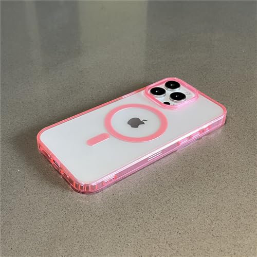 LVVLBBT Custodia di ricarica wireless magnetica per iPhone 16 15 14 13 12 11 Pro Max Mini Plus Custodia antiurto trasparente, rosa, per iPhone 14 Plus
