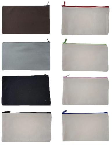 TMTGTS Blank tygpåse 8 stycken canvasväskor för målning bomullskanvas med dragkedja gör-det-själv tygpåse pennfodral för resor smink skola förvaring målning, Mixed9#, 12*21cm