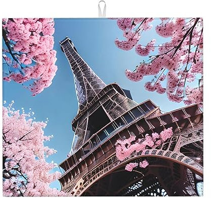 Ölgemälde Paris Eiffelturm Druck Küche Abtropfmatte Geschirrmatte Trocknen Küchenmatte Platzset für Küchentheke Mikrofaser