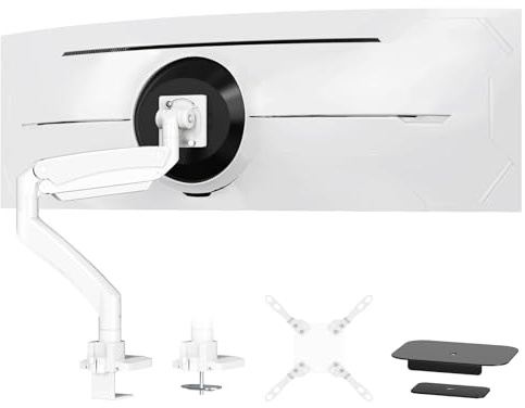 PUTORSEN Monitor Halterung Ultrawide 22-57 Zoll Höhenverstellbarer bildschirmhalterung Monitor Tischhalterung bis 27kg, VESA Max bis 200x200 mm, Weiß