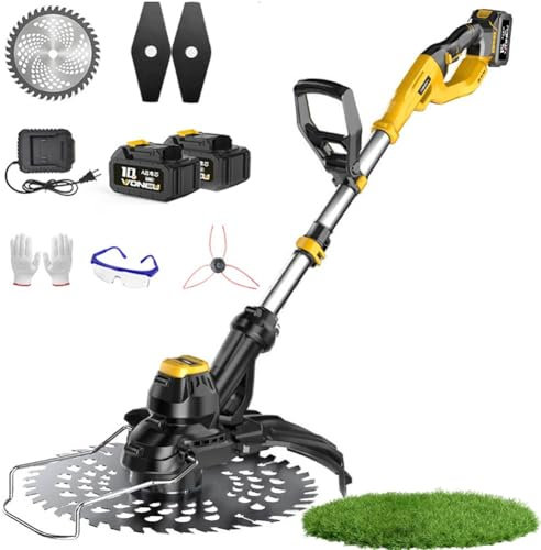 XGHDPBM Tagliabordi a Batteria, tagliabordi Elettrico da Giardino con Batteria da 4,0 Ah e 2 Tipi di Lame, tagliaerba Portatile for Prato, Giardino, potatura, Bordatura, Cortile(Two Batteries)