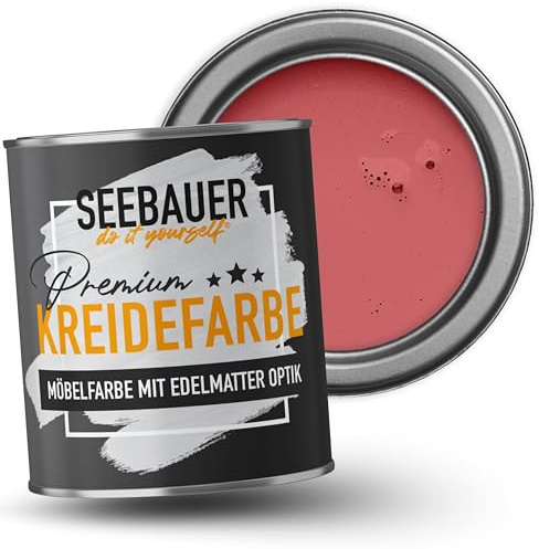 SEEBAUER diy Kreidefarbe für Möbel Rot 750ml für Innen (No. 340 Red Wine) Möbelfarbe ohne Schleifen - Holzfarbe extra matt - Holzlack, Möbellack hohe Deckkraft