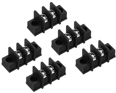 sourcing map 5 Pcs 2 Positions Terminal Block 300V 20A 9.5mm Pitch Single Rows 2 Circuits DIN Row Screw Terminals Strip