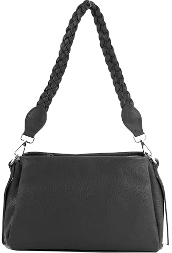 modamoda de T263 Damen Leder Handtasche Schultertasche, handmade in Italy | 3 Hauptfächer