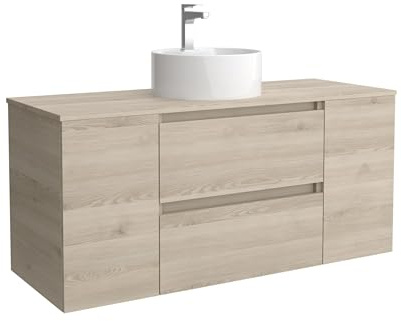 Cygnus Bath Mueble de Baño BEQUIA Plus 120cm Natural | Lavabo sobre encimera Porcelana Centrado 1P