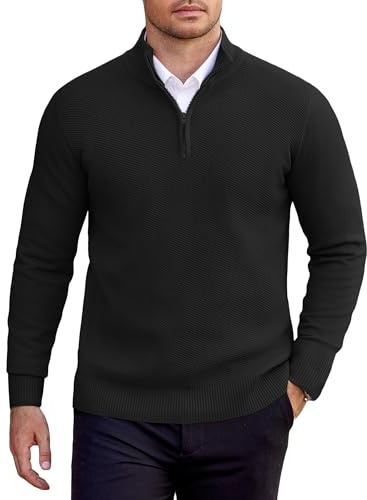 COOFANDY Maglione Uomo Invernale Zip Maglioni Pullover Uomo Invernali Collo Alto Maglia Manica Lunga Caldo Dolcevita Slim Fit