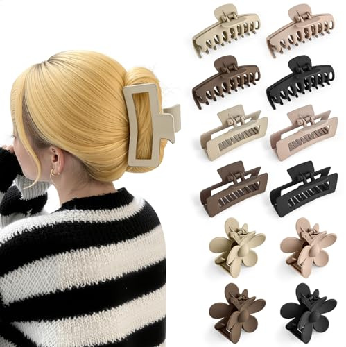 Haarklammer Haarspangen Damen, 12 Stück Haarklammern groß, Rutschfeste Blumenhaarklammer, Haar klammer set für Dünnes Dickes Haar, Flat Claw Clip für Frauen und Mädchen