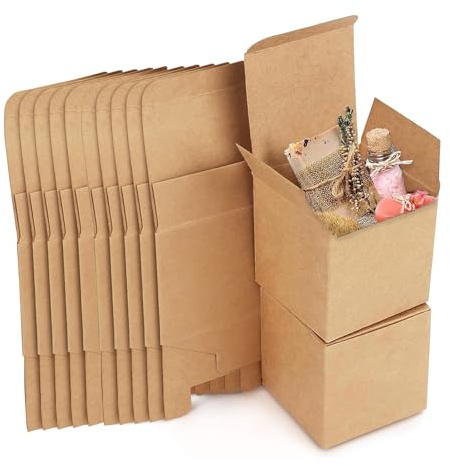 25 Stück Geschenkboxen Kraftpapier, Karton Schachteln 10 x 10 x 10 cm, Pappschachteln mit Deckel, Geschenkbox Quadratisch für Geschenke, Party, Geburtstag, Wiederverwendbar, Braun