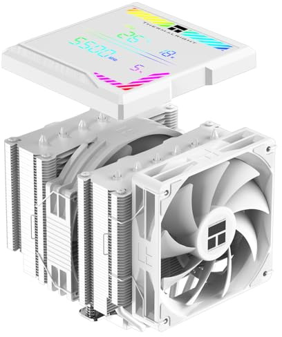 TR-Thermalright Peerless Assassin 140 Digital Blanco Ventilador para CPU, Doble Torre con 6 Heatpipes, Ventiladores Dual PWM de 1850 RPM, Cubierta Superior de Placa de Pantalla Digital Magnética, para