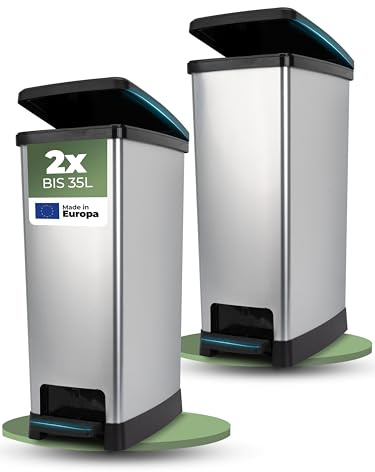 Novaliv 2x Großer Mülleimer mit Deckel - 35L Tretmülleimer mit Soft-Close-System - Treteimer Müllbehälter Stabiler Abfalleimer mit Deckel & Fußpedal - Geruchsdichter Mülleimer Küche u.v.m
