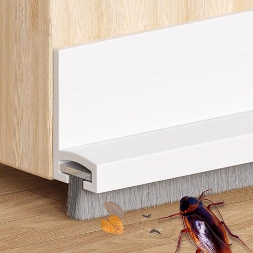 brosse bas de porte,bas de porte brosse,Auto-Adhésive Blanche 100 cm Isolation Contre Courants d’Air Bruit et Poussière Balai Pour Portes Intérieures Extérieures Ajustable Étanche Installation Facile