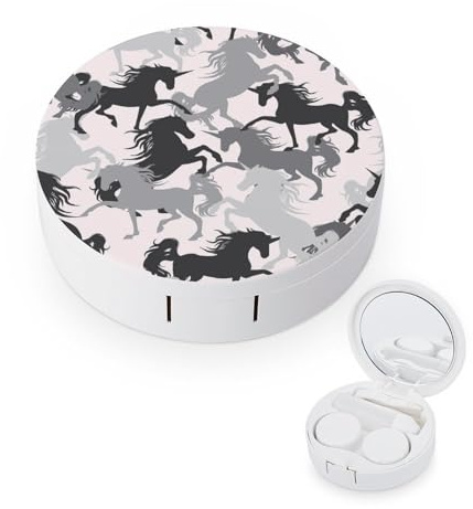 fkgvwo Contact Lens Case Black Horses Contact Lens Holder Box Container Soak Storage Kit