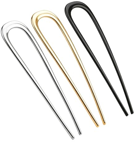 Wcawnlt 3 Pièces French Hair Pin Métal Épingle Cheveux Femme Pince Chignon Accessoire Broche En Or Argent Noir, Pour Coiffure Quotidienne Mariage Fête Anniversaire