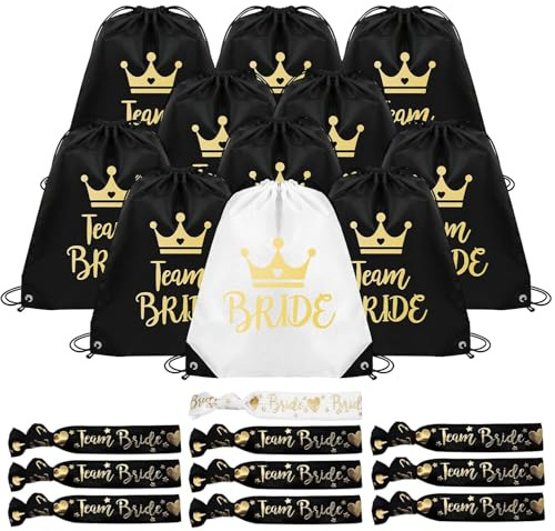 11 Stück JGA Rucksack Set Team Braut Set, Junggesellenabschied Taschen Mit Armband, JGA Turnbeutel Team Braut, Brautjungfern Geschenke, Team Bride Accessoires Für Hochzeit Party