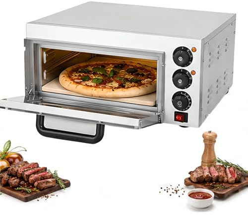 Forno Per Pizza Elettrico Con Pietra, 350°C, Acciaio Inox, Pizza Oven Con 60min Timer Integrato, Calore Superiore E Inferiore Regolabile Per Pizza Croccante Fatta In Casa(Single Layer)